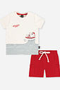 Conjunto Bebê Menino Camiseta Urso de Férias e Bermuda Vermelho