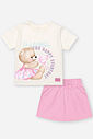 Conjunto Bebê Menina Ursinha Bailarina com Short-Saia – Look Delicado em Algodão Cinti Baby NATURAL/RS IOGURTE