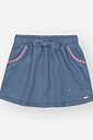 Short-Saia Infantil Cinti em Molecotton Denim com Glitter e Pompons AZUL JEANS MEDIO