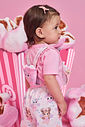 Conjunto Infantil Cheerleaders de Blusa e Jardineira Estampada com Mochila ROSA IOGURTE