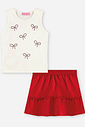 Conjunto Infantil Regata Laço de Strass e Saia-Short Vermelho