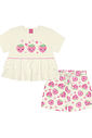 Conjunto Infantil Menina Blusa E Short Strawberry Natural E Rosa Cinti