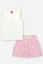 Conjunto Infantil com Regata em Cotton e Shorts Listrado – Look Menina Verão com Bordado Vazado e St NATURAL/RS CRUSH