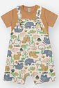 Conjunto Infantil Casual com Estampa de Animais da Savana e Jardineira em Moletom Linho MR BELGA/OFF WHITE