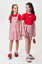 Conjunto Infantil Menina Blusa e Salopete Xadrez Vermelha