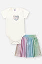 Conjunto Body Bebê Menina com Saia Holográfica – Look Foil Cintilante Cinti Baby NATURAL/RS IOGURTE