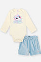 CONJ BODY ML E SHORTS NATURAL/AZ PORCELANA