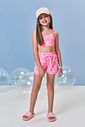Shorts Infantil em Nylon Estampado – Short Menina Moda Praia Verão com Cordão ROSA NEON FORTE