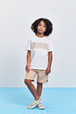 Conjunto Infantil Menino Camiseta Tropical e Bermuda Atoalhada Bege