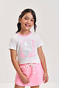 Conjunto Infantil Neon Love com Blusa Boxy e Shorts Saia em Moletom P.A – Look Menina Verão com Rele NATURAL/RS BARBIE