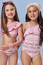 Maiô Infantil em Malha UV com Estampa de Ursinhas e Cerejas – Moda Praia Menina Verão de Um Ombro Só ROSA IOGURTE