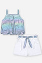 Conjunto Infantil com Regata Balonê Holográfica e Shorts em Cetim Glow AZ PROVENCE/BRANCO