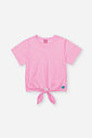 Blusa Infantil em Meia Malha Botonê com Amarração – Camiseta Menina Verão 99% Algodão ROSA IOGURTE