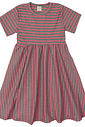 Vestido Infantil Canelado Evasê Manga Curta Listrado Rosa Neon