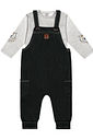 Conjunto Camiseta E Jardineira Mescla E Jeans Preto Abrange