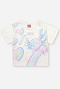 Conjunto Infantil com Blusa Boxy Estampa Sara Salamandra e Saia Shorts em Malha Foil – Look Menina V NATURAL/RS IOGURTE