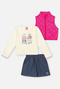 Conjunto Infantil Menina Blusa; Short-Saia E Colete Rosa Neon Mundo Cinti