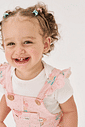 Conjunto Bebê Menina Body E Salopete Flores Natural E Rosa Cinti