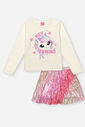Conjunto Infantil Menina Blusa E Saia-Short Paetê Rosa Mundo Cinti