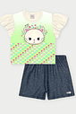 Conjunto Infantil Menina com Babados Sparkle Cat Verde Abrange