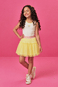 Conjunto Infantil Neon Love com Regata em Cotton e Saia Shorts em Tule Glitter – Look Menina Verão c NATURAL/AMARELO NEON