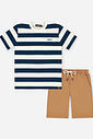 Conjunto Menino Camiseta Listrada e Bermuda Moletom Marinho