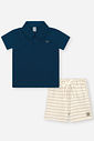 Conjunto Infantil Divertto Esporte Fino com Camisa Polo em Piquet e Bermuda Listrada AZ MARINHO/BG DUNA