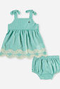 Conjunto Bebê Bata e Short Xadrez Menta