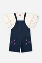 Conjunto Infantil Blusa e Jardineira Bordada Frutinhas Jeans Escuro
