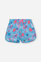 Shorts Infantil em Nylon Estampado – Short Menina Moda Praia Verão com Cordão ROSA NEON/AZ PORCELANA
