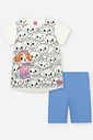 Conjunto Infantil com Estampa de Cachorrinhos e Ciclista em Ribana Glow – Look Menina Verão com Stra NATURAL/AZ PROVENCE