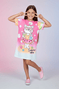 Vestido Infantil Estampado Summer Cat Rosa Abrange
