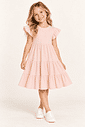 Vestido Infantil em Camadas Manga Curta Rosa