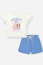 Conjunto Infantil Princeas Cinti de Blusa em Meia Malha com Shorts em Moletinho e Strass NATURAL/AZ PROVENCE