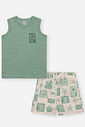Conjunto Infantil Divertto Casual com Regata em Malha Flamê e Bermuda em Nylon VD OLIVE/OFF WHITE