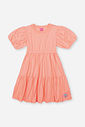 Vestido Infantil em Meia Malha P.A com Glitter Neon Love – Vestido Menina Verão com Manga Bufante LARANJA NEON LIGHT