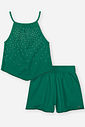 Conjunto Infantil de Natal com Blusa Bata e Shorts em Moletinho Waffle – Look Menina Verão com Stras VERDE MOMENTO