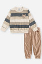 Conjunto Infantil Moletom Listrado com Calça em Veludo – Look de Inverno Quentinho e Sofisticado
