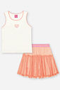 Conjunto Infantil Neon Love com Regata em Cotton e Saia Shorts em Tule Glitter – Look Menina Verão c NATURAL/LARANJA NEON
