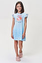 Camisola Infantil Menina Azul com Ursinha em Malha Suede