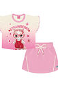 Conjunto Infantil Menina Blusa Cropped E Shorts-Saia Strawberry Off White E Rosa Cinti
