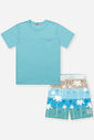 Conjunto Infantil Camiseta Flamê e Bermuda Tropical Olive
