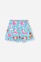 Conjunto Infantil com Blusa e Shorts em Cotton Linho – Look Menina Verão Azul com Estampa de Cachorr AZUL PORCELANA