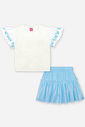Conjunto Infantil com Blusa em Cotton e Saia Shorts com Tule Foil – Look Menina Verão com Strass NATURAL/AZ PORCELANA