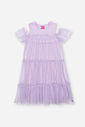 Vestido Infantil em Ribana com Tule Drops – Vestido Menina Verão com Sobreposição Delicada LILAS BRUMA