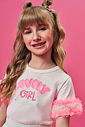 Blusa Infantil em Meia Malha com Tule Foil Neon Love – Camiseta Menina Verão com Glitter NATURAL/RS BARBIE