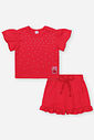 Conjunto Bebê Menina Vermelho em Moletinho Waffle – Blusa Boxy com Shorts Infantil Delicado Cinti Ba VERMELHO MARTE