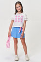 Conjunto Infantil Menina Blusa Boxy Conchas e Short-Saia com Strass