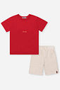 Conjunto Infantil Camiseta Bordada Marinho e Bermuda de Moletom Belga