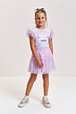 Conjunto Infantil com Blusa Estampa Sara Salamandra e Saia Shorts em Tule Foil – Look Menina Verão c LILAS BRUMA